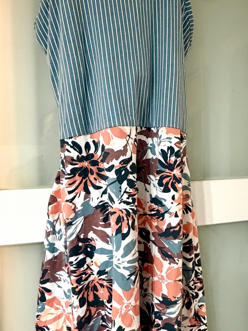 Pact Girls Striped Bodice & Floral Skirt Dress - Teal, Peach, Navy, Cream